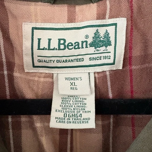 L.L. Bean Olive Utility Jacket with Brown Collar - Picture 2 of 6